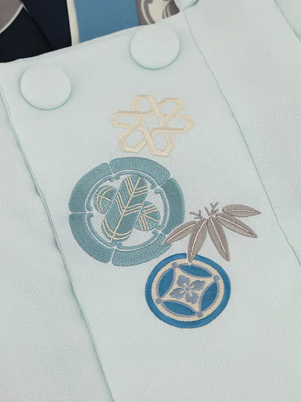 RENCA(3歳男児被布)3018薄水色xターコイズ白 変わり柄 紋