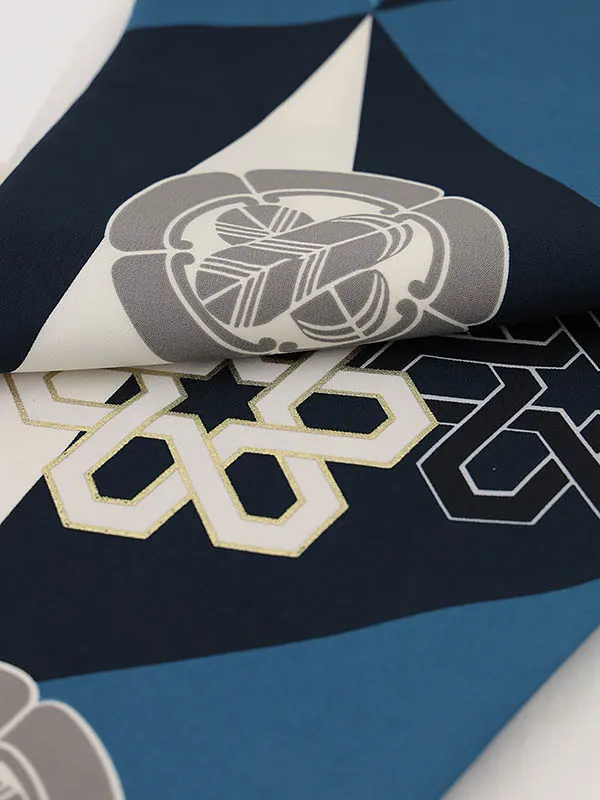 RENCA(3歳男児被布)3018薄水色xターコイズ白 変わり柄 紋