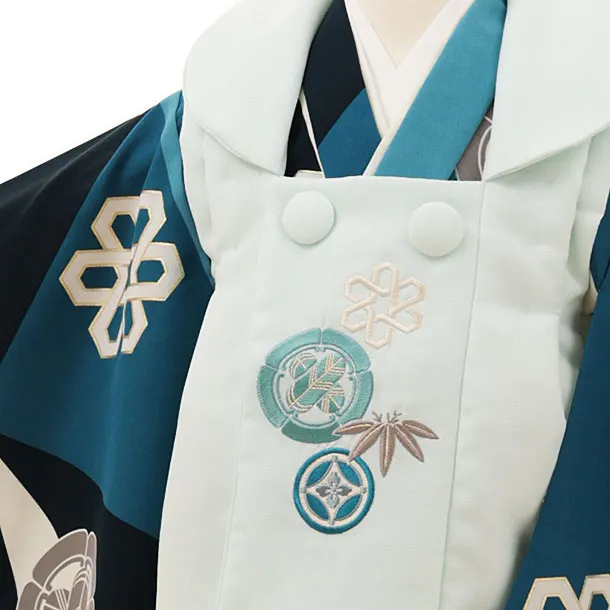 RENCA(3歳男児被布)3018薄水色xターコイズ白 変わり柄 紋