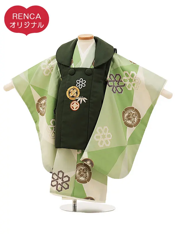 RENCA(3歳男児被布)3019緑x黄緑白 変わり柄 紋