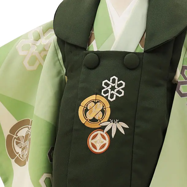 RENCA(3歳男児被布)3019緑x黄緑白 変わり柄 紋