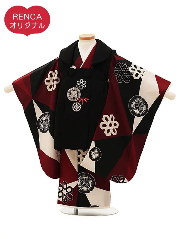 RENCA(3歳男児被布)3020黒xエンジ白 変わり柄 紋