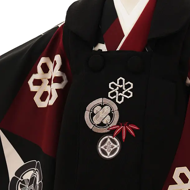 RENCA(3歳男児被布)3020黒xエンジ白 変わり柄 紋