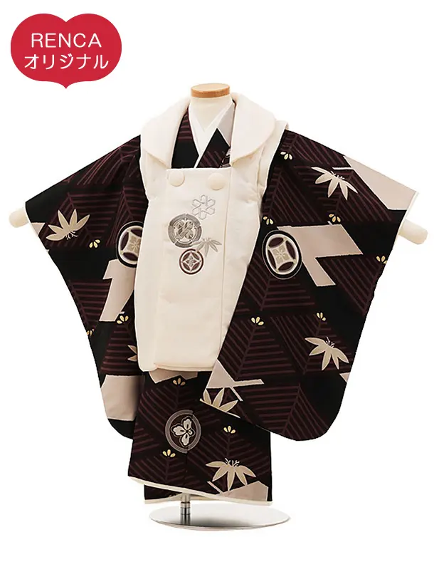 RENCA(3歳男児被布)3021ベージュxブラウン 菱文様に紋