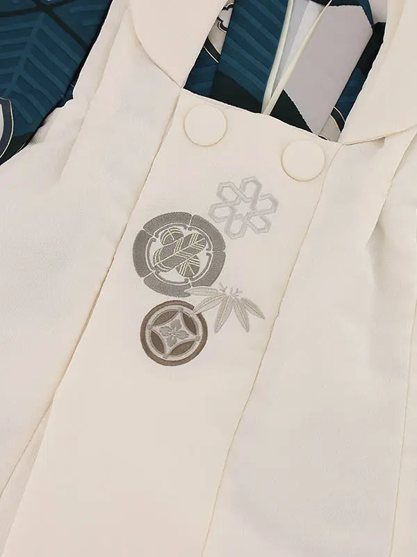 RENCA(3歳男児被布)3022ベージュxターコイズブルー 菱文様に紋