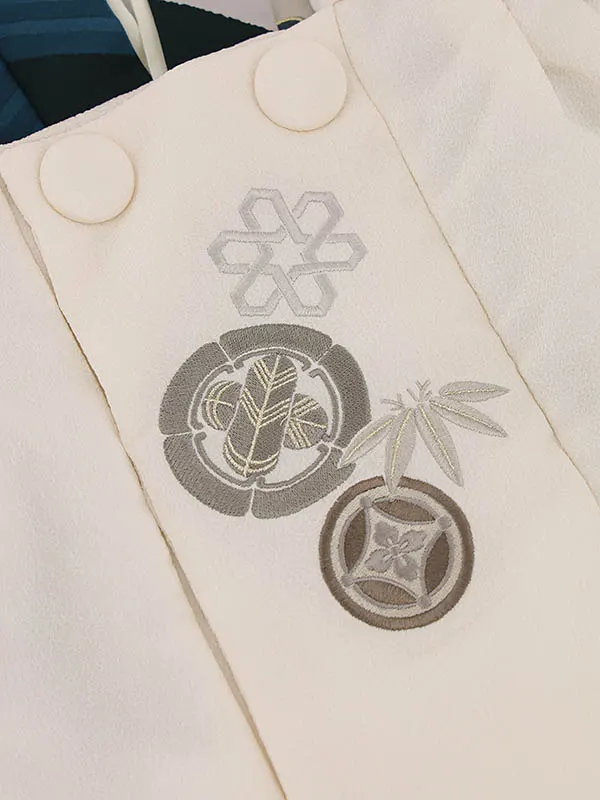 RENCA(3歳男児被布)3022ベージュxターコイズブルー 菱文様に紋