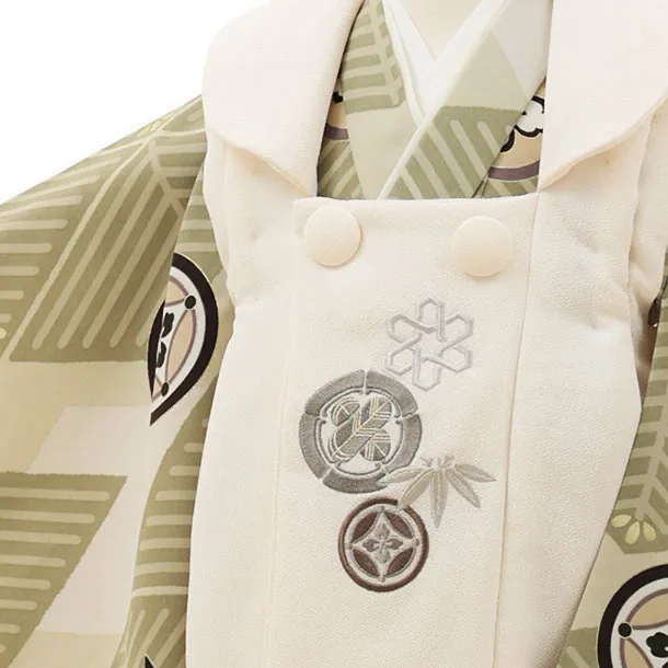 RENCA(3歳男児被布)3023ベージュxモスグレイ 菱文様に紋