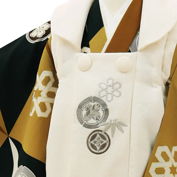 RENCA(3歳男児被布)3025ベージュxからし黒 変わり柄 紋