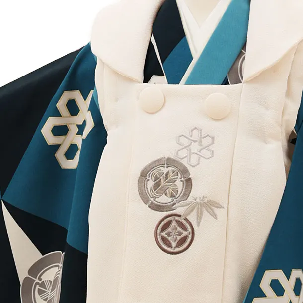 RENCA(3歳男児被布)3026ベージュxターコイズ白 変わり柄 紋