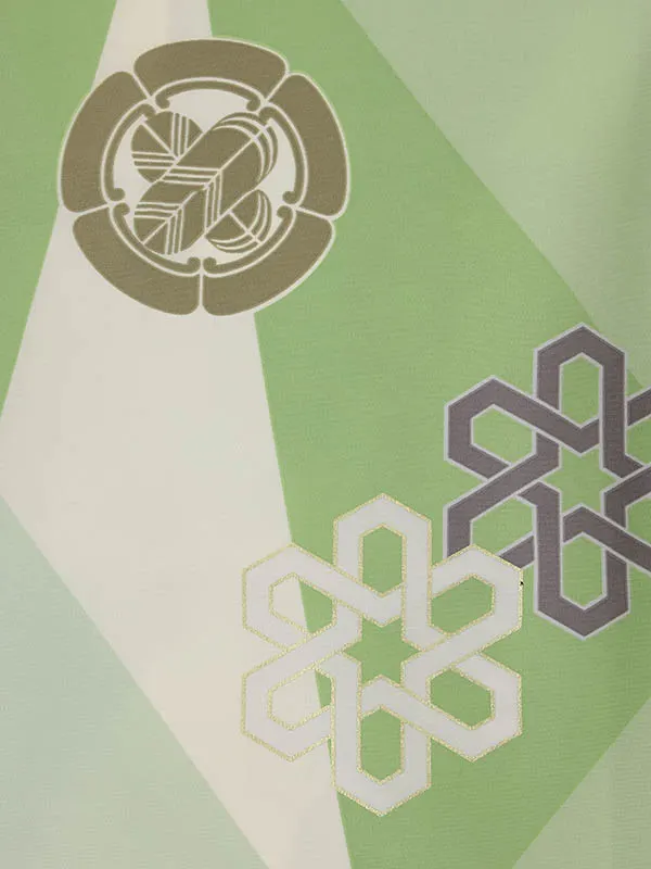 RENCA(3歳男児被布)3027ベージュx黄緑白 変わり柄 紋