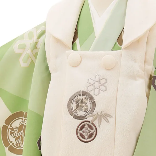 RENCA(3歳男児被布)3027ベージュx黄緑白 変わり柄 紋