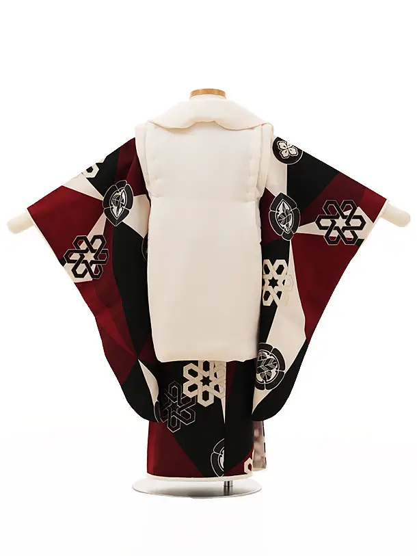 RENCA(3歳男児被布)3028ベージュxエンジ白 変わり柄 紋