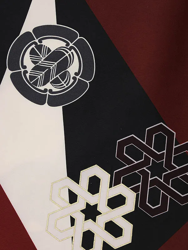 RENCA(3歳男児被布)3028ベージュxエンジ白 変わり柄 紋