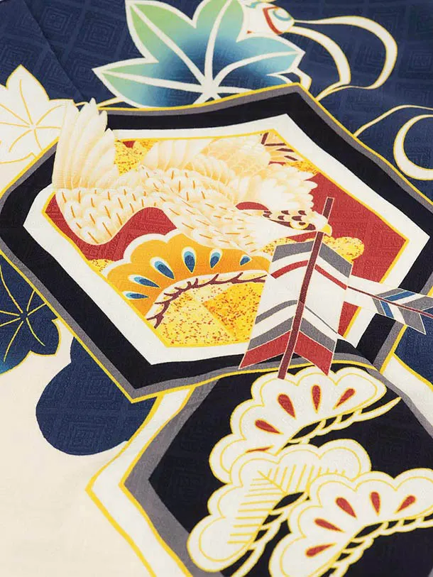 RENCA(5歳男袴)かんたん七五三5004 紺/亀甲紋に鷹xベージュ袴