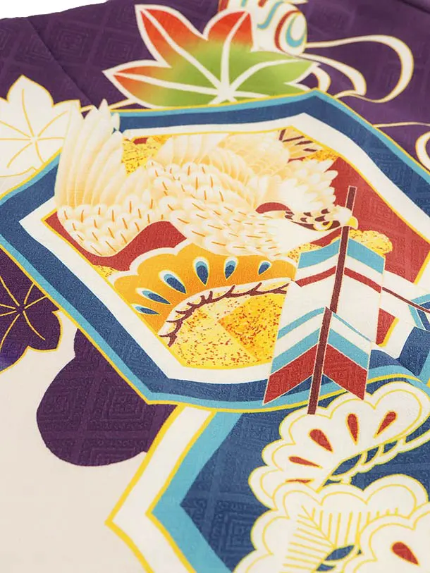 RENCA(5.6歳男袴)かんたん七五三5006 紫/亀甲紋に鷹xモカ茶袴