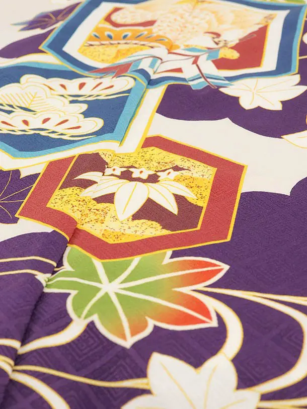 RENCA(5.6歳男袴)かんたん七五三5006 紫/亀甲紋に鷹xモカ茶袴