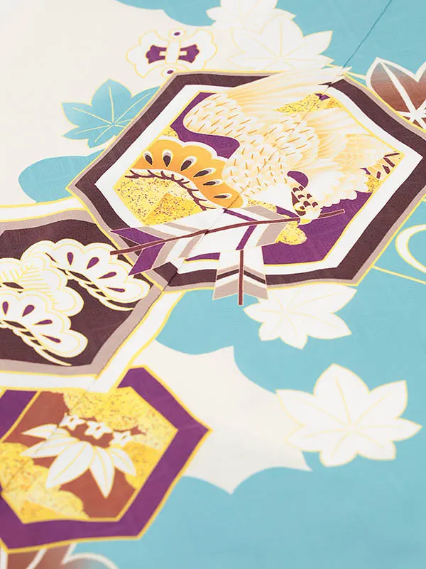 RENCA(5歳男袴)かんたん七五三5009 あさぎ色/亀甲紋に鷹x薄茶袴