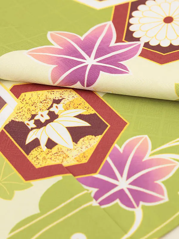 RENCA(5歳男袴)かんたん七五三5010 ひわ色/亀甲紋に鷹xベージュ袴