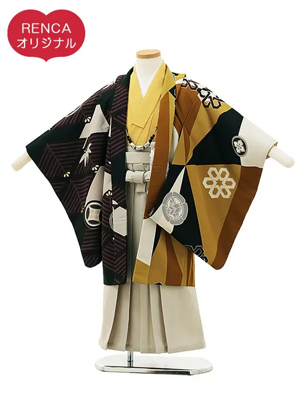 RENCA(5歳男袴)かんたん七五三5011 菱文様と変わり柄xグレー袴