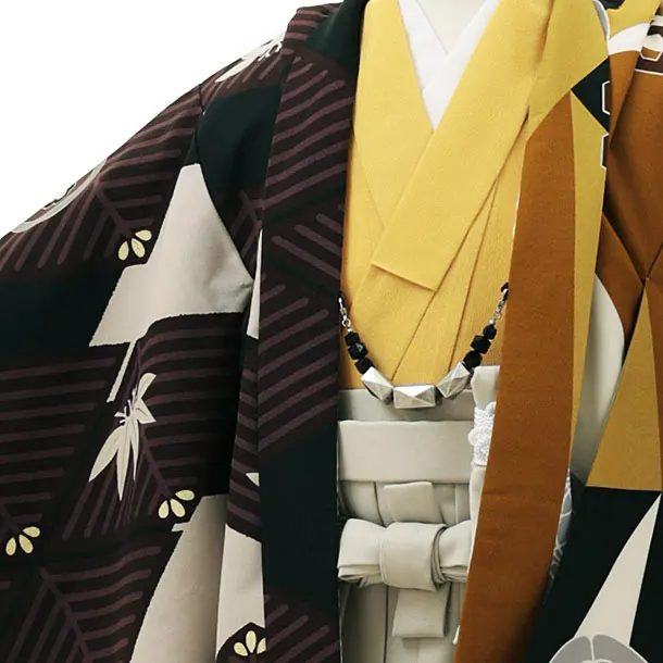 RENCA(5歳男袴)かんたん七五三5011 菱文様と変わり柄xグレー袴