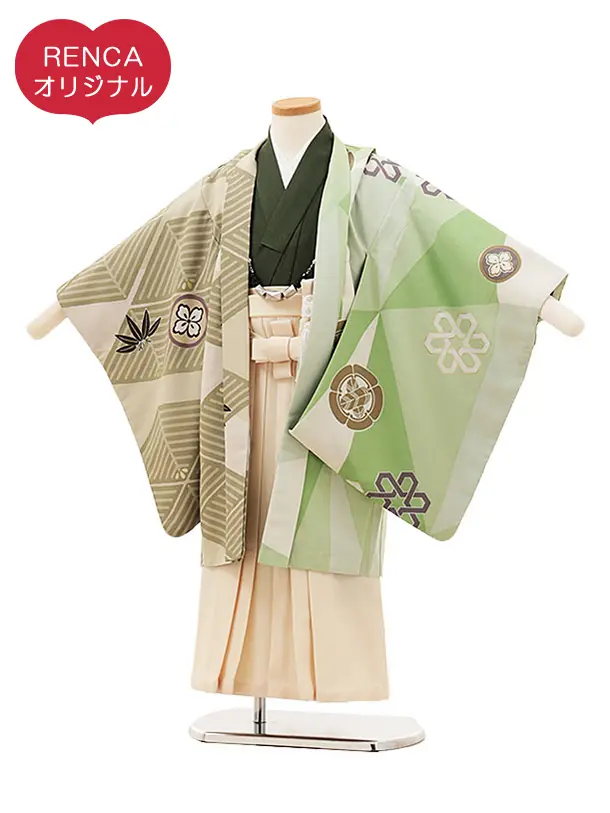 RENCA(5歳男袴)かんたん七五三5012 菱文様と変わり柄xアイボリー袴