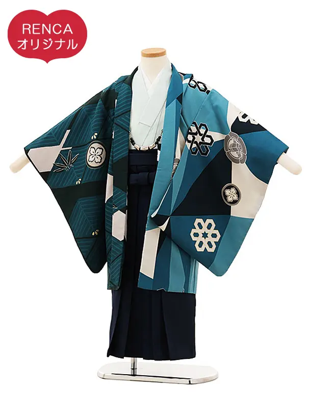 RENCA(5歳男袴)かんたん七五三5013 菱文様と変わり柄x紺袴