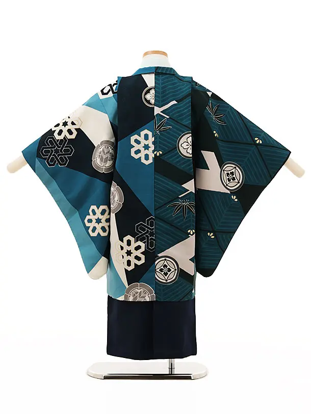 RENCA(5歳男袴)かんたん七五三5013 菱文様と変わり柄x紺袴