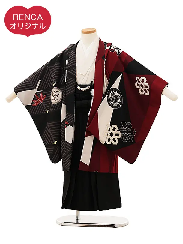 RENCA(5歳男袴)かんたん七五三5014 菱文様と変わり柄x黒袴