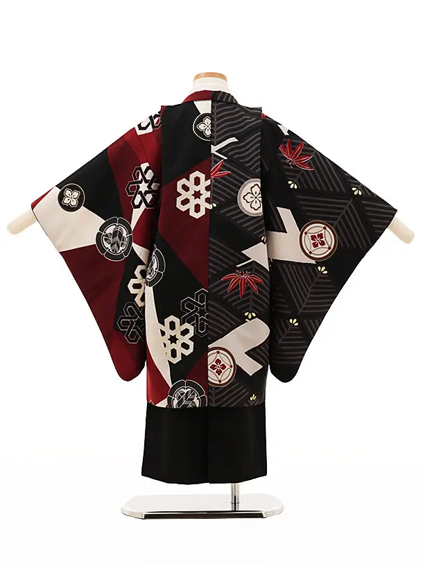 RENCA(5歳男袴)かんたん七五三5014 菱文様と変わり柄x黒袴