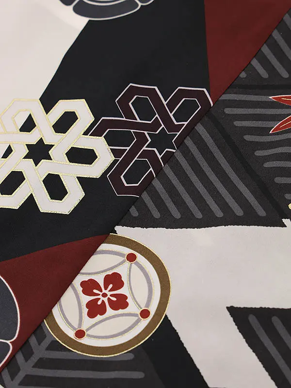 RENCA(5歳男袴)かんたん七五三5014 菱文様と変わり柄x黒袴