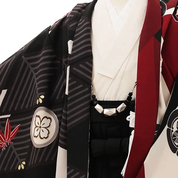 RENCA(5歳男袴)かんたん七五三5014 菱文様と変わり柄x黒袴