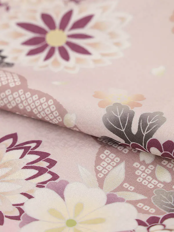 RENCA(2歳女児被布)2005薄ﾋﾟﾝｸぼかし鈴x薄ﾋﾟﾝｸねじり梅に菊