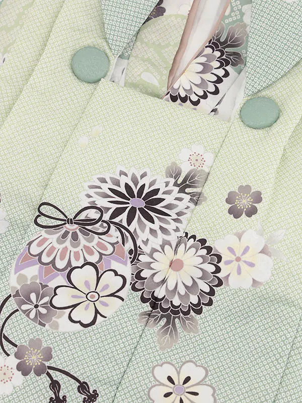 RENCA(2歳女児被布)2006ミントグリーンぼかし 鈴xねじり梅に菊