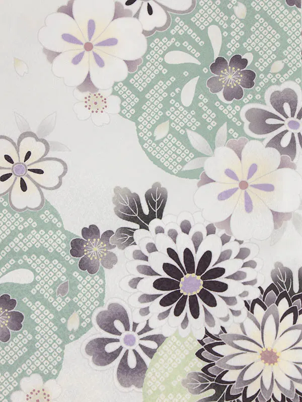 RENCA(2歳女児被布)2006ミントグリーンぼかし 鈴xねじり梅に菊