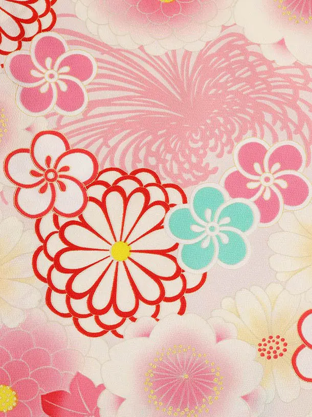 RENCA(3歳女児被布)3006クリーム 刺繍菊x薄ピンク 菊づくし