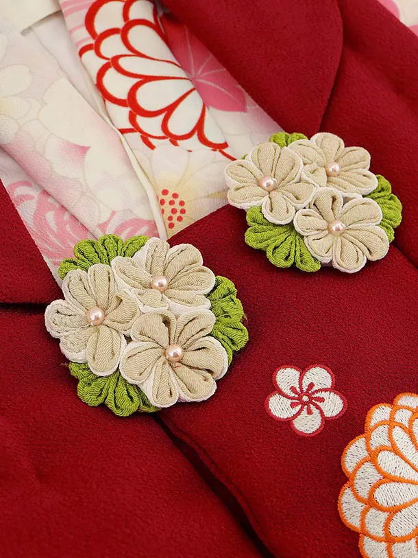 RENCA(3歳女児被布)3007赤 刺繍菊x薄ピンク 菊づくし