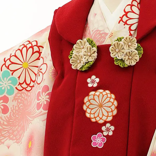 RENCA(3歳女児被布)3007赤 刺繍菊x薄ピンク 菊づくし