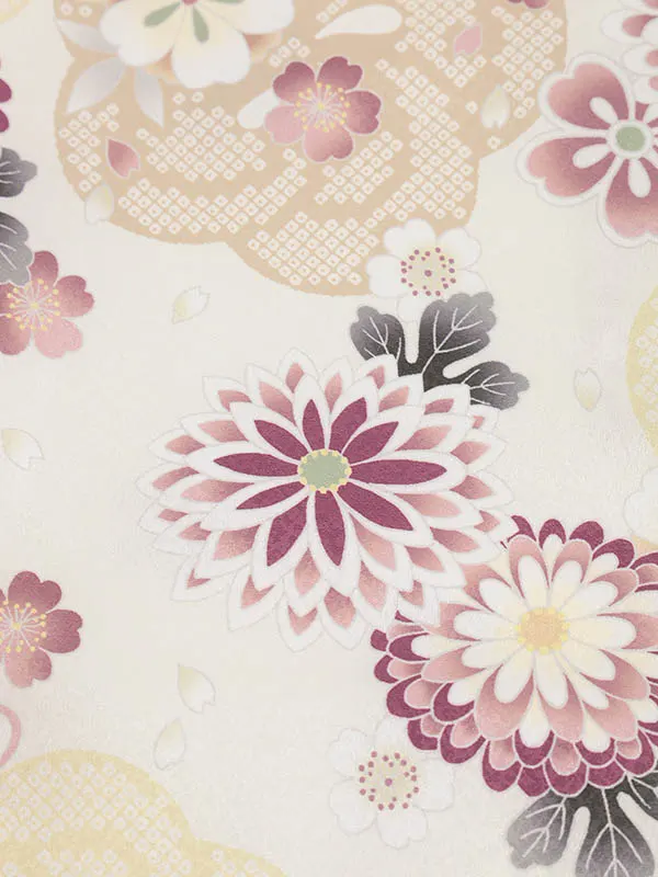 RENCA(3歳女児被布)3008ﾍﾞｰｼﾞｭぼかし鈴xﾍﾞｰｼﾞｭねじり梅に菊