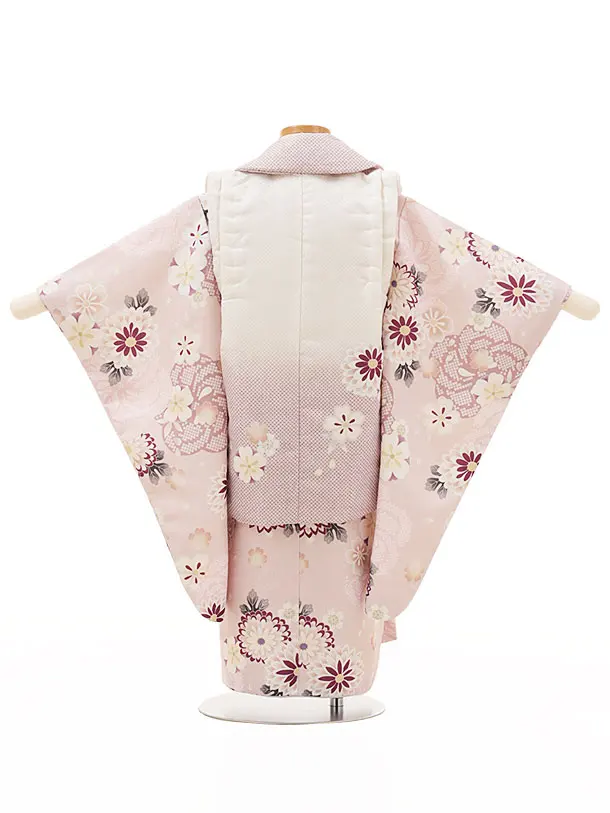 RENCA(3歳女児被布)3009薄ﾋﾟﾝｸぼかし鈴x薄ﾋﾟﾝｸねじり梅に菊