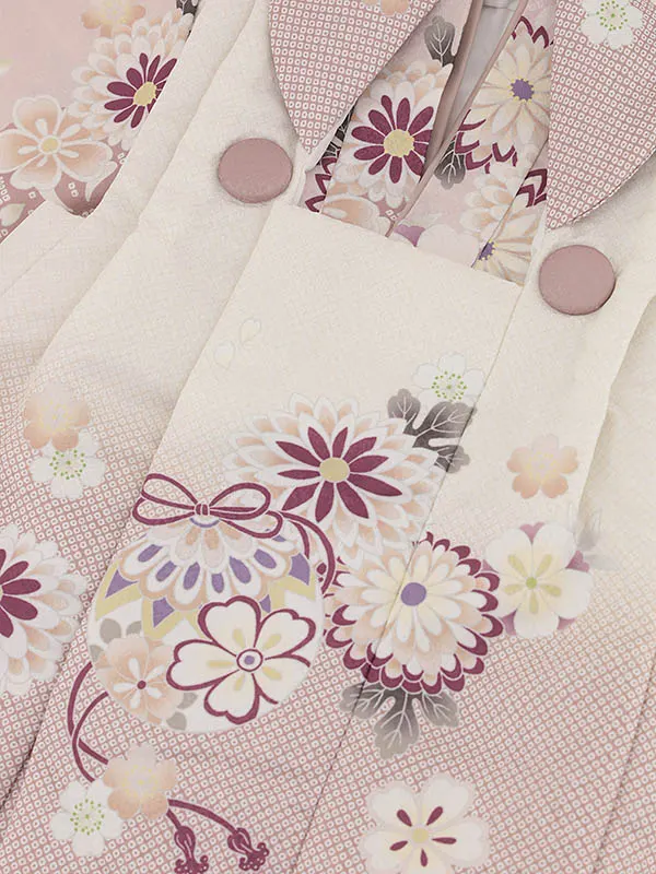 RENCA(3歳女児被布)3009薄ﾋﾟﾝｸぼかし鈴x薄ﾋﾟﾝｸねじり梅に菊