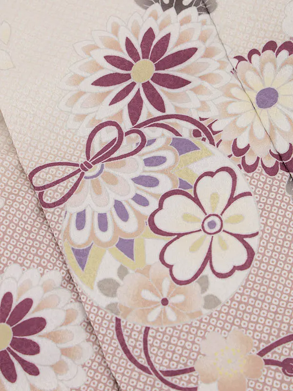 RENCA(3歳女児被布)3009薄ﾋﾟﾝｸぼかし鈴x薄ﾋﾟﾝｸねじり梅に菊