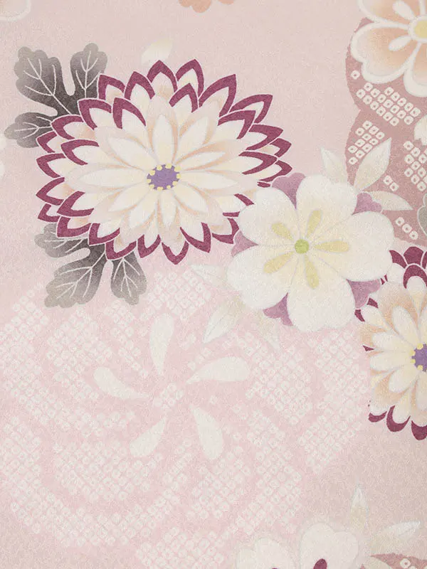 RENCA(3歳女児被布)3009薄ﾋﾟﾝｸぼかし鈴x薄ﾋﾟﾝｸねじり梅に菊