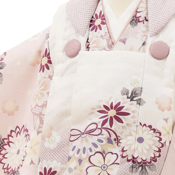 RENCA(3歳女児被布)3009薄ﾋﾟﾝｸぼかし鈴x薄ﾋﾟﾝｸねじり梅に菊