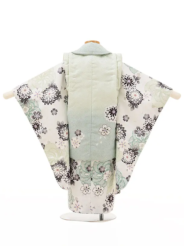 RENCA(3歳女児被布)3010ミントグリーンぼかし 鈴xねじり梅に菊