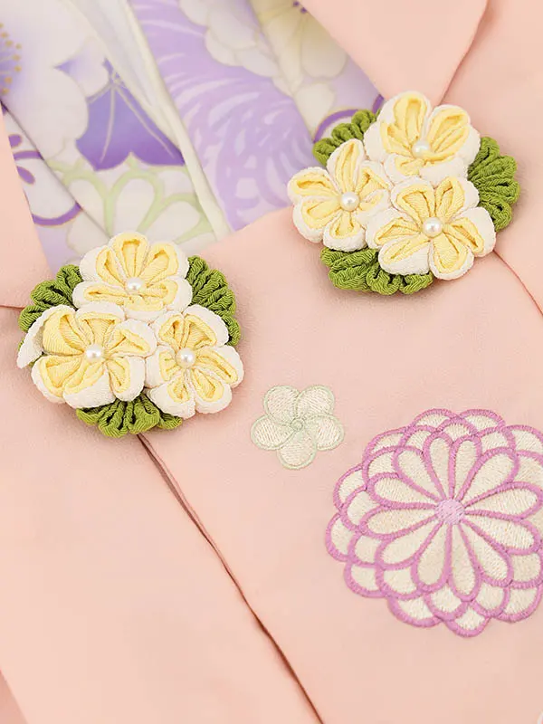 RENCA(3歳女児被布)3011ピンク 刺繍菊xラベンダー 菊づくし