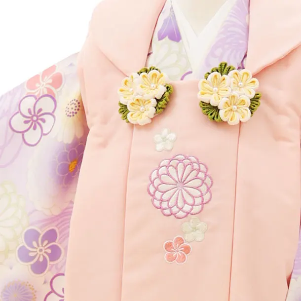 RENCA(3歳女児被布)3011ピンク 刺繍菊xラベンダー 菊づくし