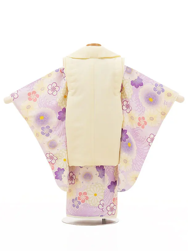 RENCA(3歳女児被布)3012クリーム 刺繍菊xラベンダー 菊づくし