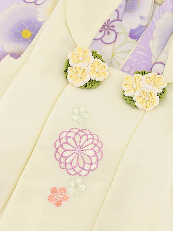 RENCA(3歳女児被布)3012クリーム 刺繍菊xラベンダー 菊づくし