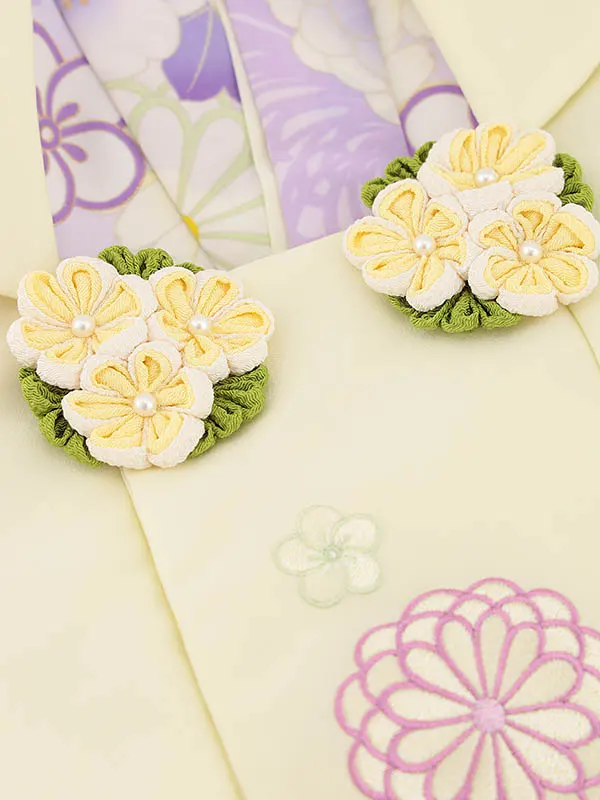 RENCA(3歳女児被布)3012クリーム 刺繍菊xラベンダー 菊づくし