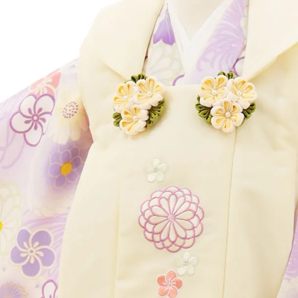 RENCA(3歳女児被布)3012クリーム 刺繍菊xラベンダー 菊づくし